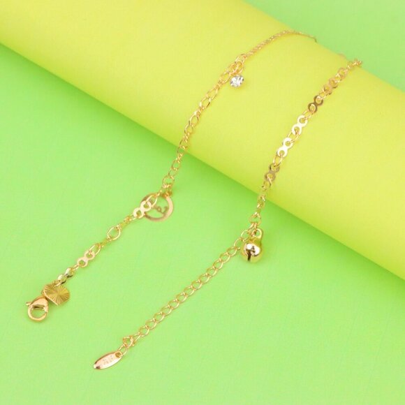 "Delicate Rose Gold Anklet with CZ Charm and Dual Chain Design, XPAL1185 - Picture 2 of 12